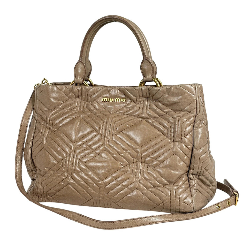 Miu Miu geometric quilted leather 2way satchel bag taupe Brown
